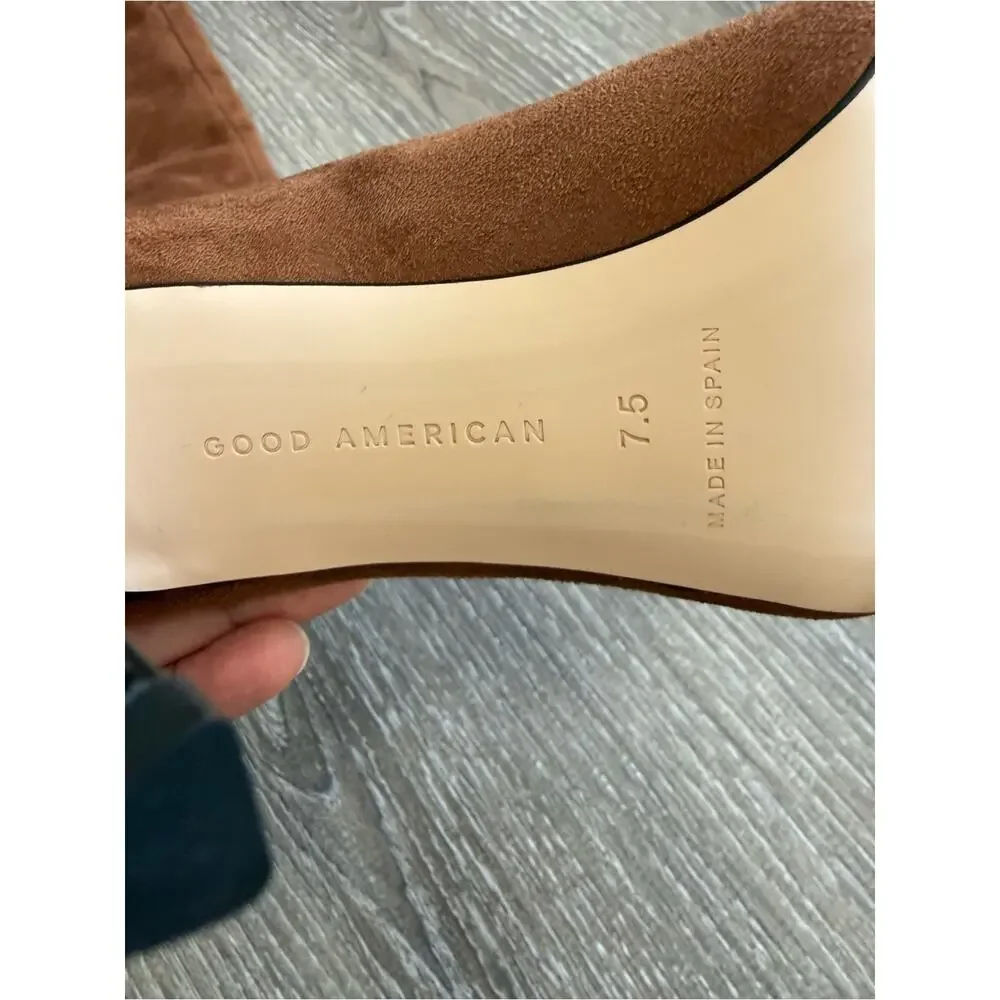 Good American Tan Over the Knee Slouch Boots Sz 7.5 Pointed Toe Stiletto NWOT